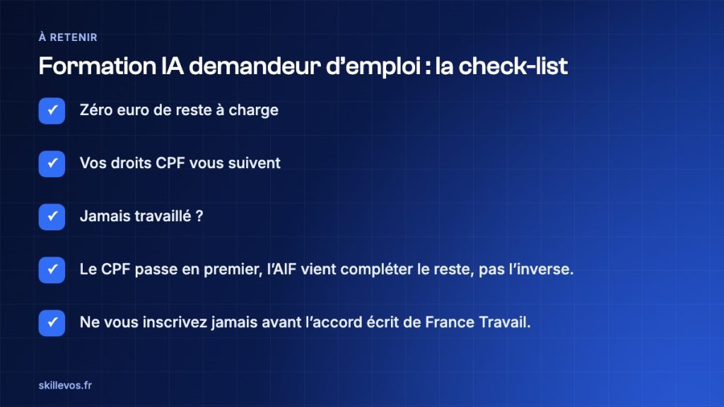 formation IA demandeur d’emploi : check-list